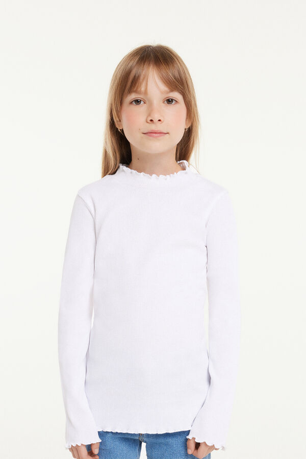 Girls’ Long Sleeve Ribbed Top with Rolled Hem  