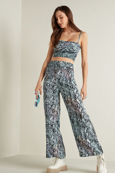 High-Waist Stitched-Smock Canvas Palazzo Trousers