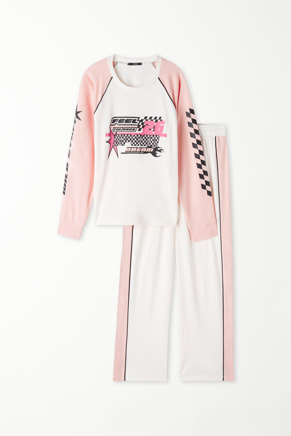 Langer Mädchenpyjama aus Baumwolle mit „Race“-Print  