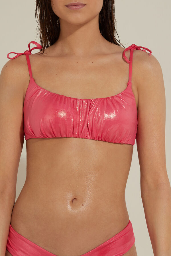 Strappy Shiny Ruched Bra Style Bikini Top  