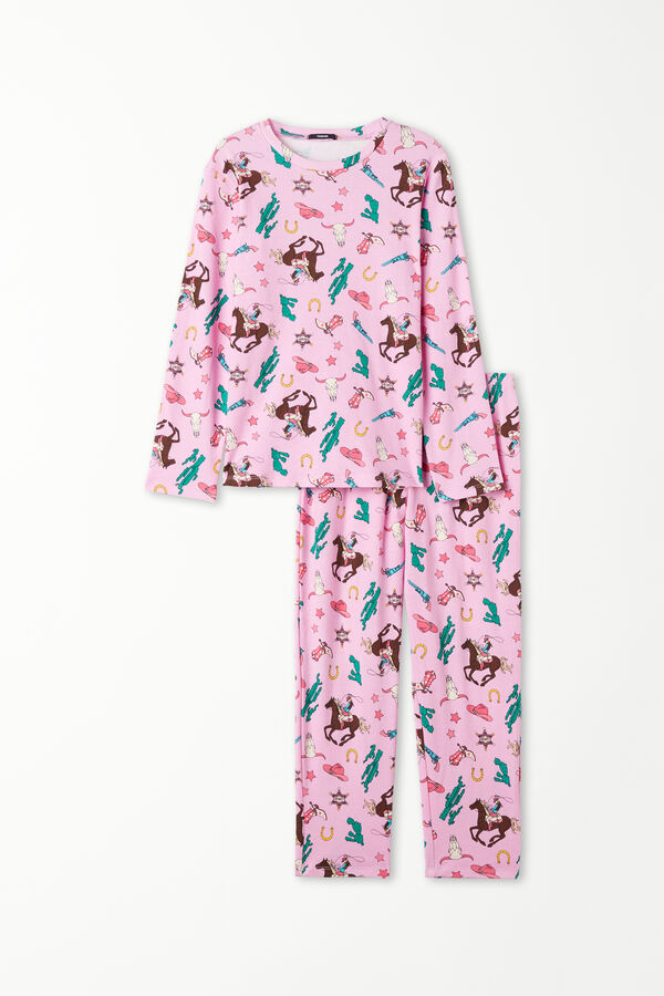 Pijama Largo de Algodón con Estampado de Vaquera  