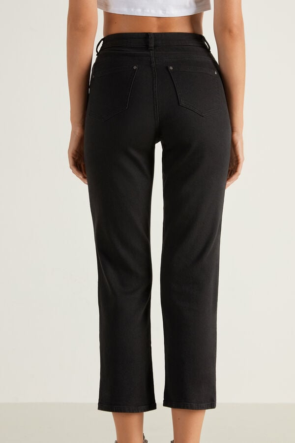 Straight-Fit High-Waisted Denim Trousers with Pockets  