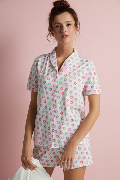 Short Cotton Button-Up Pyjamas with Floral Print