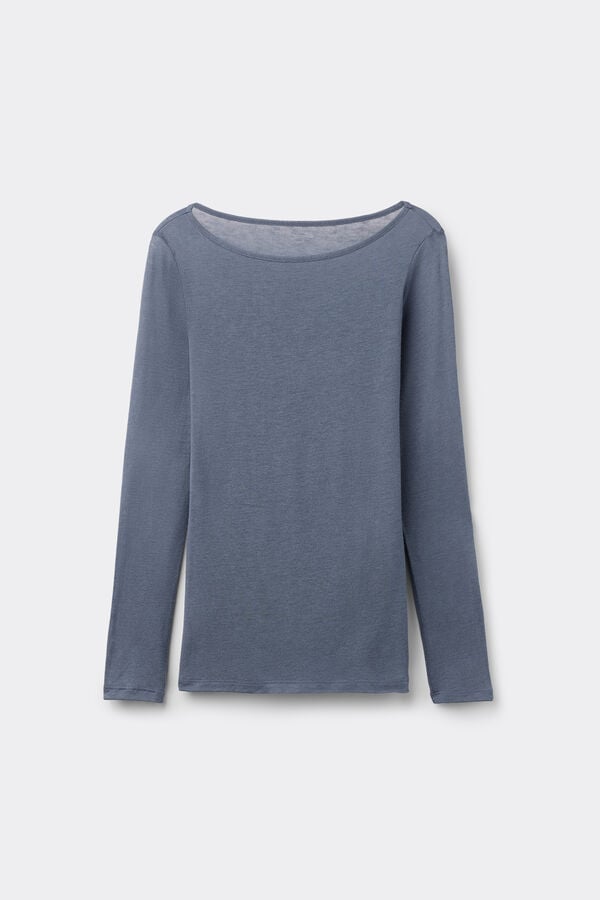 Lightweight Viscose and Merino Wool Boat Neck Top  