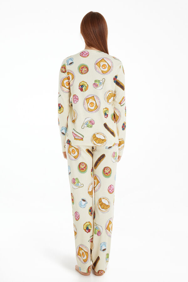 Langer Pyjama aus Baumwolle mit Frühstücksmuster  