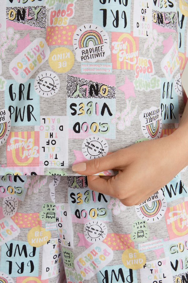 Kurzer Pyjama mit Crop Top aus Baumwolle mit Girl Power-Print  
