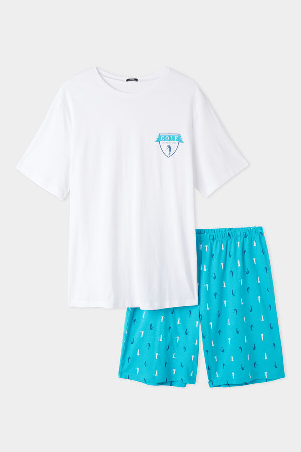 Kurzer Pyjama für Herren aus Baumwolle mit Golf-Print  