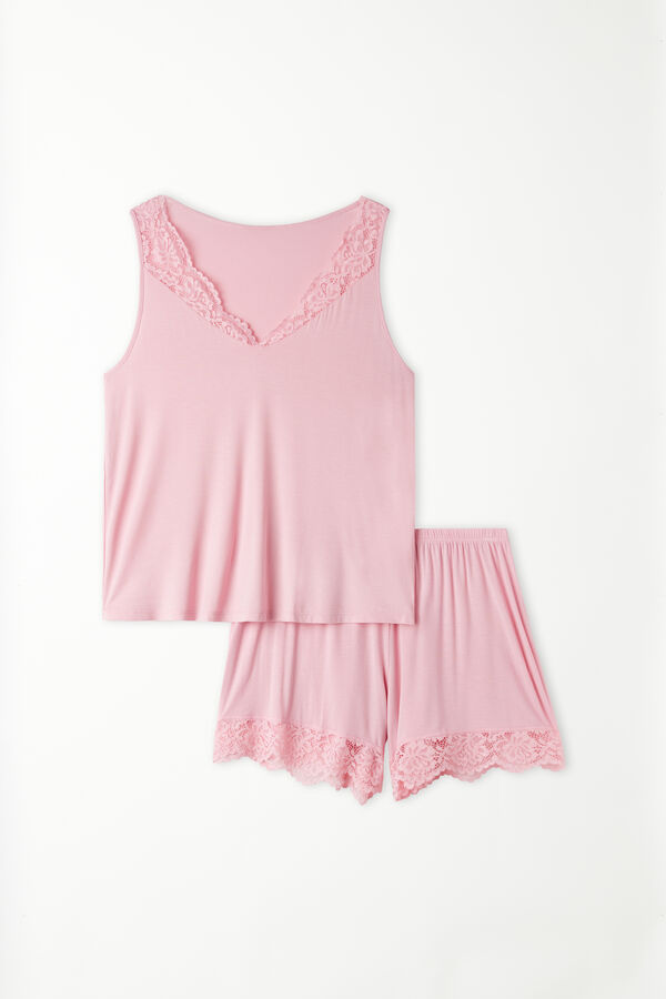 Viscose and Lace Short Sleeveless Pyjamas  