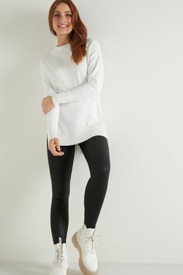 Coated-Effect, Flocked and Ribbed Thermal Leggings  