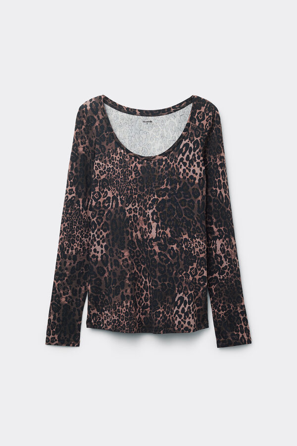 Long-Sleeved Shirt with Wide-Neck and Printed Viscose  