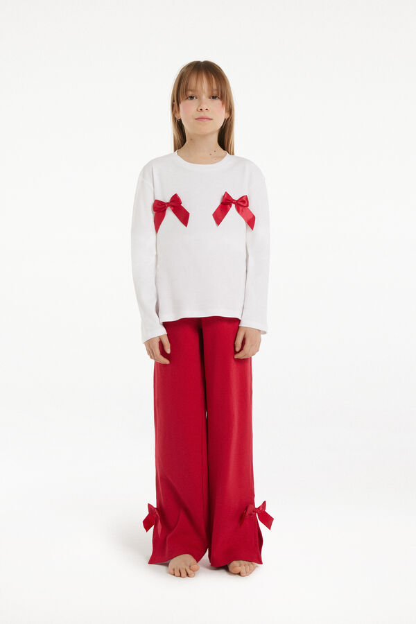 Pijama Comprido em Algodão Grosso com Laços Menina  