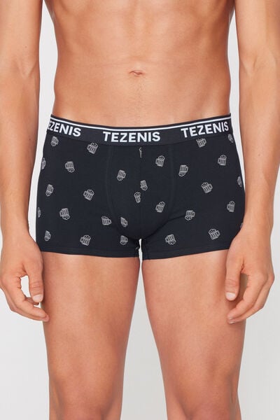 Printed Cotton Boxers with Contrasting Trim and Logo