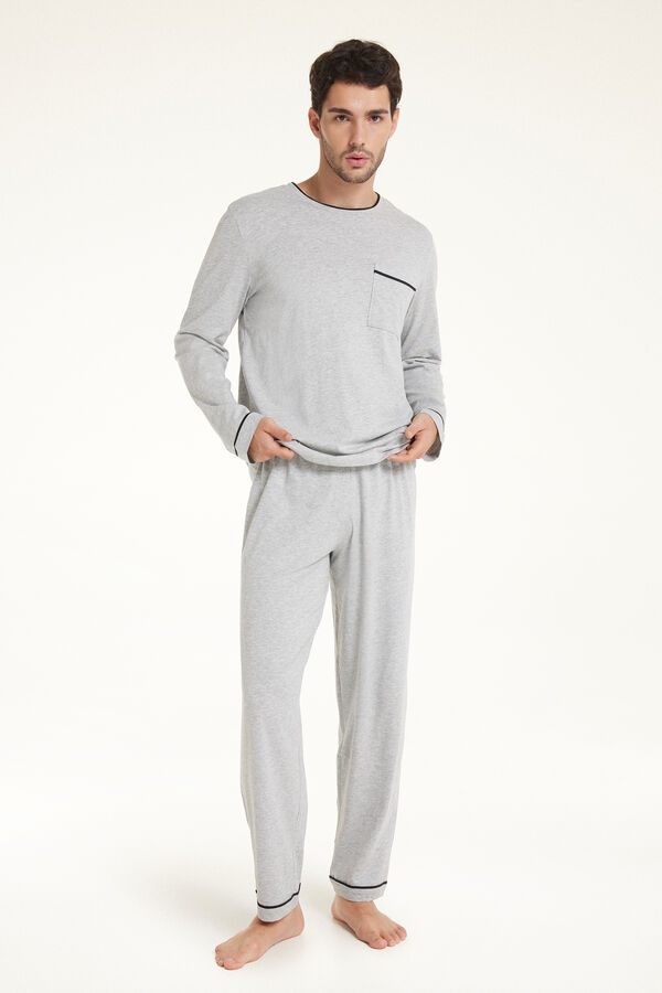 Pijama Largo de Algodón con Ribetes para Hombre  