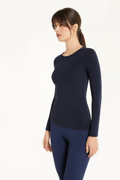 Long-Sleeve Crew-Neck Stretch-Cotton Top