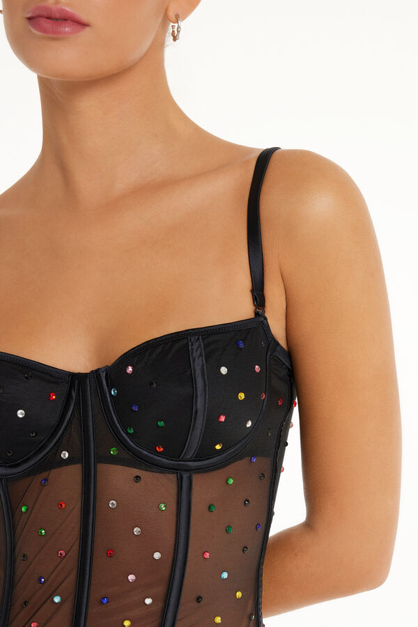 Limited Edition Balconette Bra Top with Colored Rhinestones  