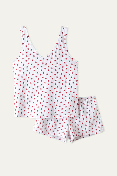 Short Ladybird Print Cotton Camisole Pyjamas