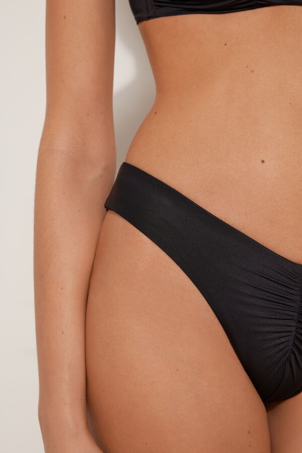 Recycled Microfibre High-Cut Bikini Bottoms with Gathering  