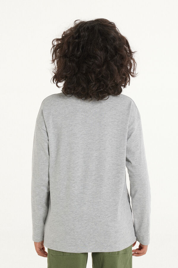 Printed Cotton Top with Long Sleeves and Rounded Neck  