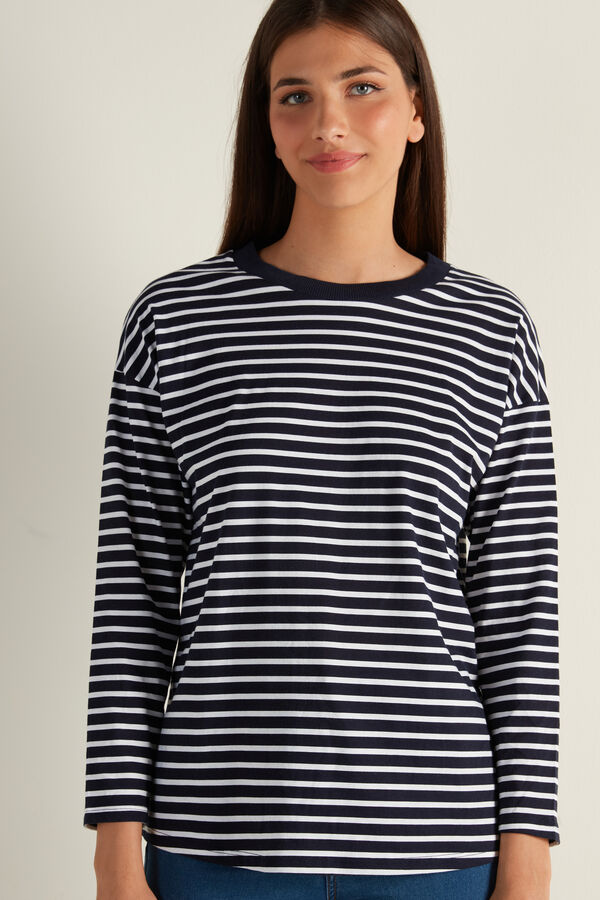Long Sleeve Dropped Shoulder Cotton Top  