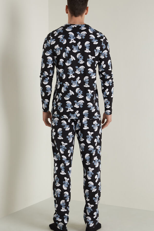 Long Cotton Pyjamas with All Over Smurfs Print  