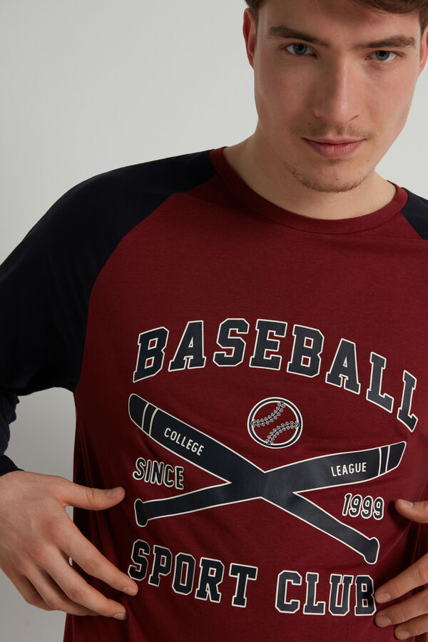 Men’s Full-Length Cotton Baseball Print Pajamas  