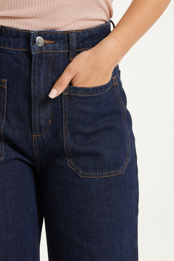 Full Length Straight Cut High-Waist Délavé Denim Jeans  
