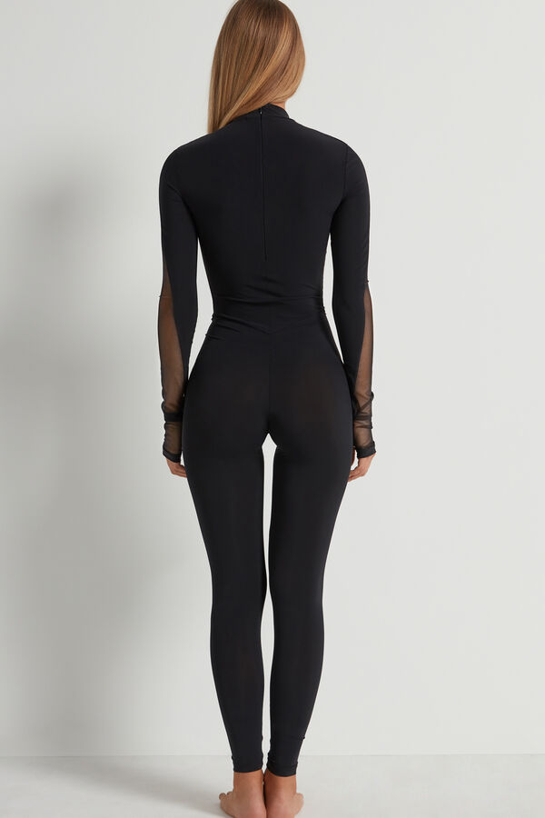 Matte Microfibre and Tulle Zip-Up Jumpsuit  