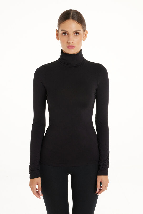 Long Sleeve Viscose Polo Neck Top  