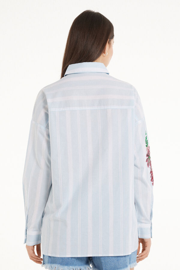 Long-Sleeved Cotton Shirt with Sequin Embroidery  