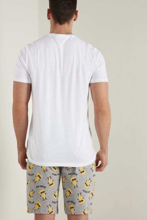 Pijama Corto de Hombre de Algodón con Estampado de Queso  