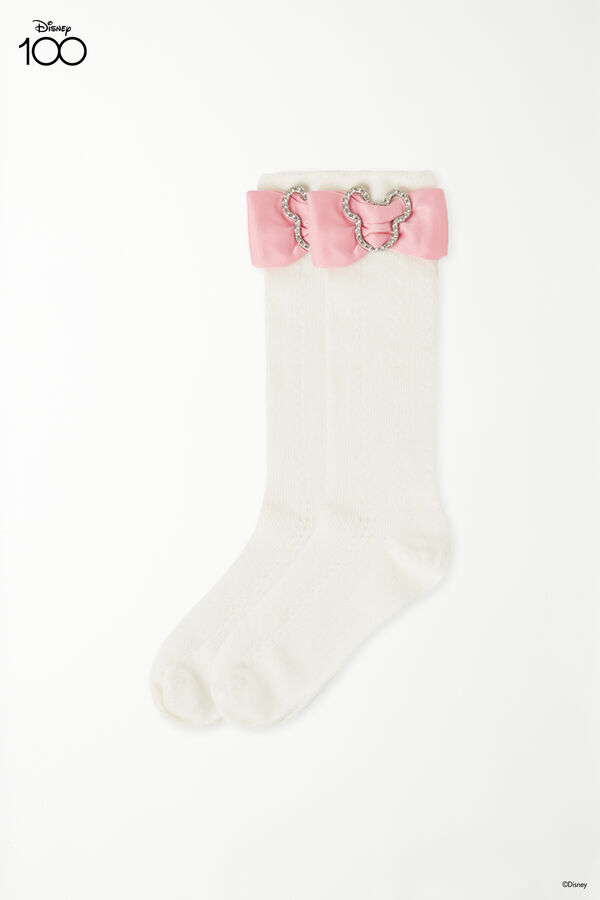 Disney 100 3/4 Length Cotton Socks with Bow and Rhinestones  