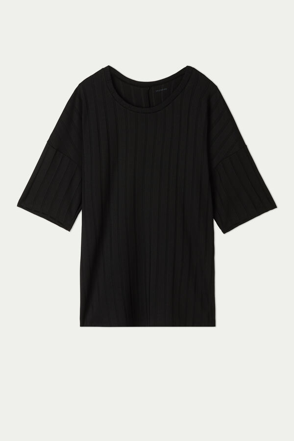 Oversized Wide Ribbed Short Sleeve Top  