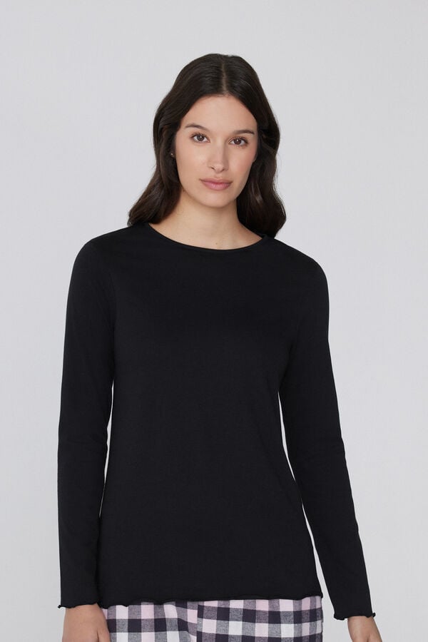 Bluzka Bawełniana Długi Rękaw Falowane Wykończenie  