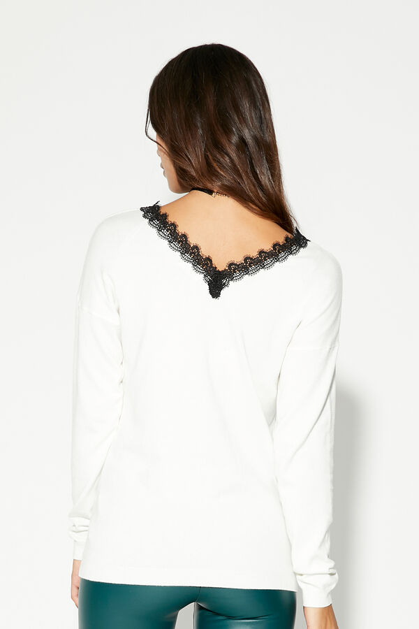 Long-Sleeved Lace V-Neck Top  