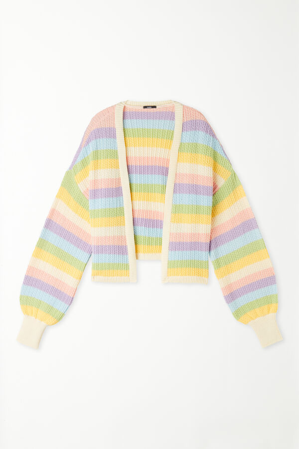Long Sleeve Striped Full-Fashioned Cotton Cropped Cardigan  