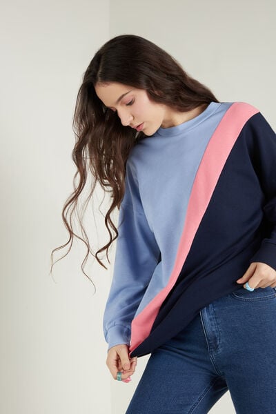 Color Block Oversized Cotton Sweatshirt