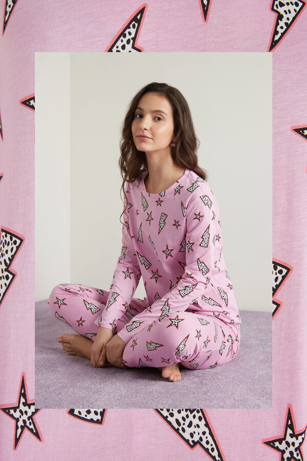 Pijama Comprido em Algodão Estampado Raios  