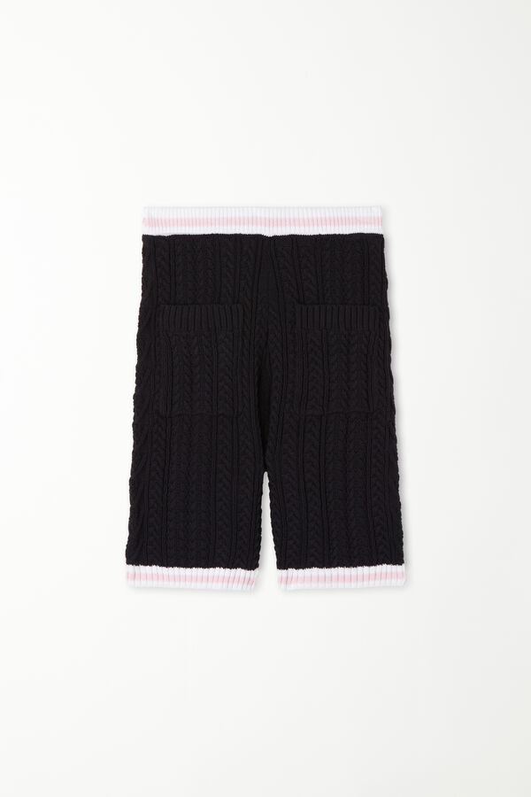 Fully Fashioned Cable-Knit Fabric Shorts with Pockets  