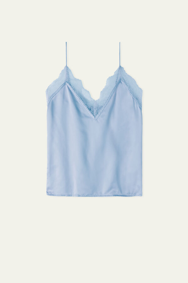V-Neck Satin Camisole with Lace  