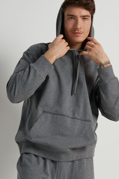 Long-Sleeved Hooded Sweatshirt with Topstitching