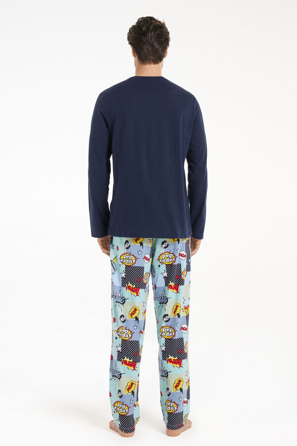 Langer Pyjama aus Baumwolle mit Super Dad-Print  
