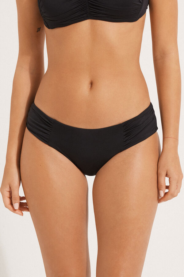 Hoher Bikini-Slip seitliche Raffung einfarbig  