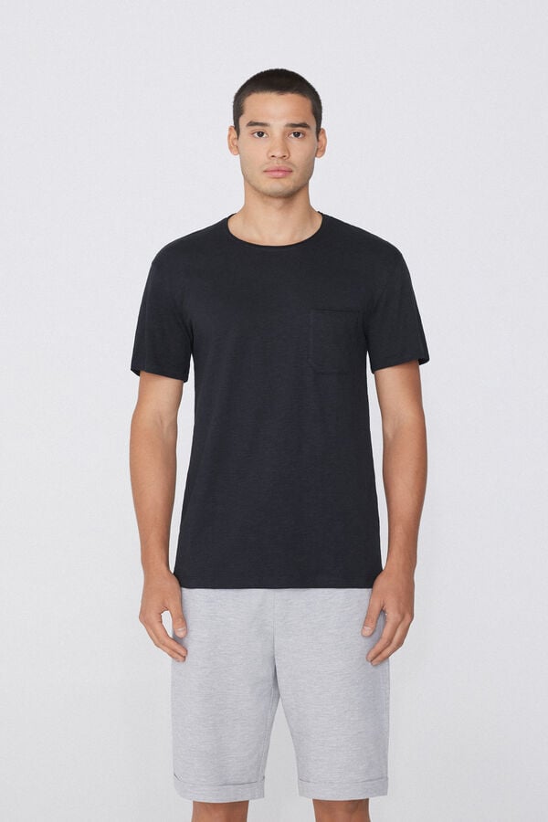 Slub Cotton T-Shirt with Breast Pocket  