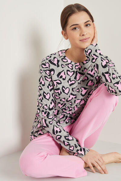Langer Pyjama aus Baumwolle mit Animal-Print