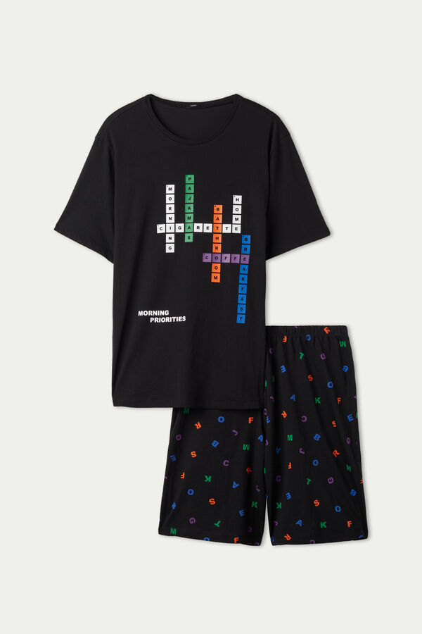 Kurzer Pyjama für Herren aus Baumwolle mit Buchstaben-Print  