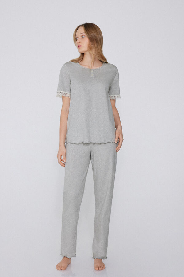 Delicate Touch Lace Short Sleeve Long Pyjamas  