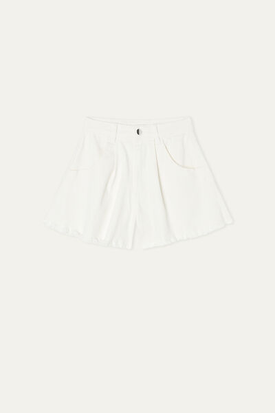 High-Waist Paperbag Denim Shorts