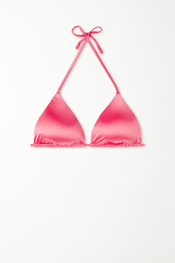 Shiny Summer Pink Triangle Bikini Top with Removable Cups  