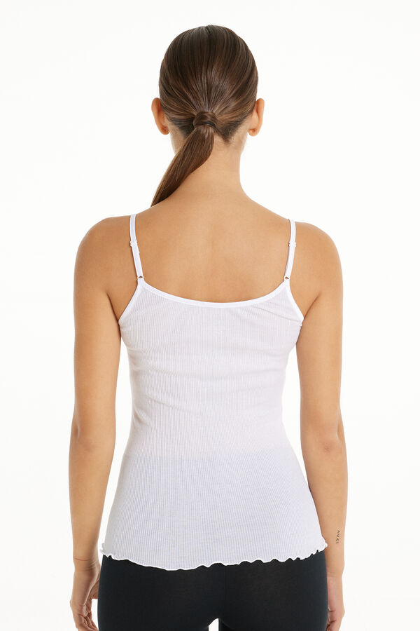 Ribbed 100% Cotton and Satin Camisole with Narrow Shoulder Straps  