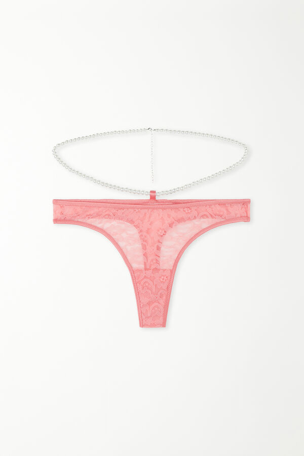 Pearl Pink Lace Thong  